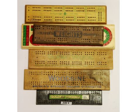 Six advertising cribbage boards.