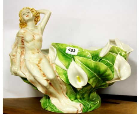 An Art Nouveau style ceramic planter, W. 44cm.
