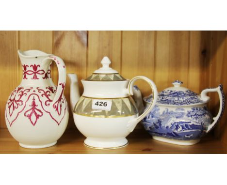 A David Linley Mappin and Webb teapot, a Copeland Spode teapot and a Cobridge jug.