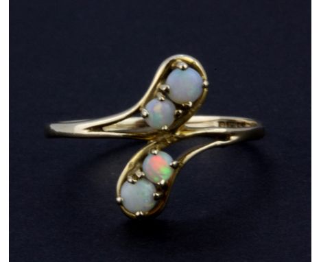 A 9ct yellow gold opal set ring, (P.5).