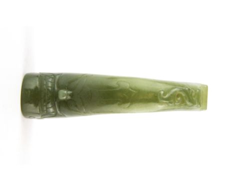 An interesting old Chinese nephrite jade decoration for a man's mandarin hat, L. 9cm.