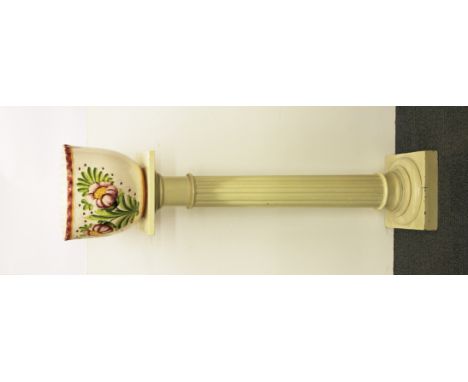 A painted wooden pedestal and planter, pedestal H. 105cm.