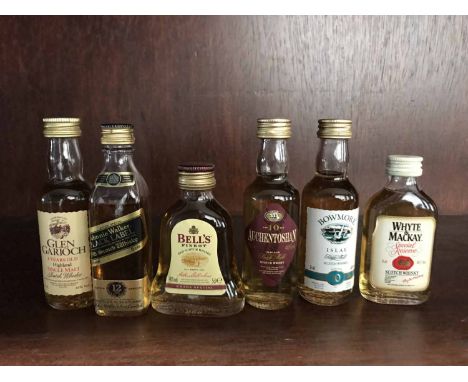 SIX SCOTCH WHISKY MINIATURES
Three single malts, and three blended whiskies, to include: Bowmore aged 10 years (43%), Auchent