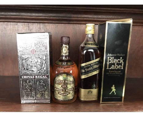 JOHNNIE WALKER BLACK LABEL
Blended Scotch Whisky. 
75cl, 40% volume, in carton.
CHIVAS REGAL 12 YEARS OLD
Blended Scotch Whis
