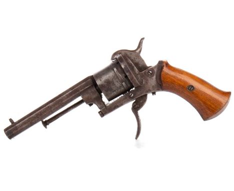CONTINENTAL SIX-SHOT LEFAUCHEUX-TYPE PINFIRE REVOLVER, 19TH CENTURY the octagonal barrel stamed with crowned R W cipher, fold