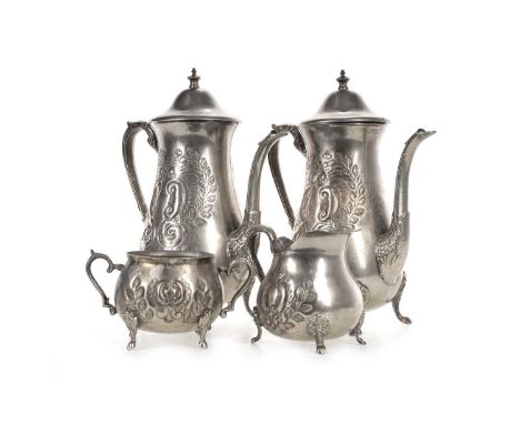 SADDAM HUSSEIN INTEREST (IRAQI, 1937–2006), SILVER PLATED FOUR-PIECE COFFEE SERVICE, CIRCA 1990-2004  comprising two coffee p