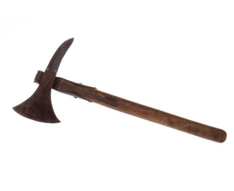 FRENCH 1833-PATTERN NAVAL BOARDING AXE, the head with spiked butt, over an oak shaft47.5cm long