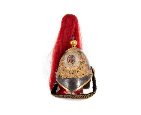 ROYAL HORSE GUARDS, OFFICER'S ALBERT HELMET, CIRCA 19TH/EARLY 20TH CENTURY  the white metal skull with gilt brass oak leaf mo