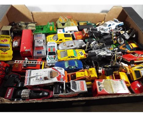 A tray of vintage diecast model motor vehicles, predominantly playworn