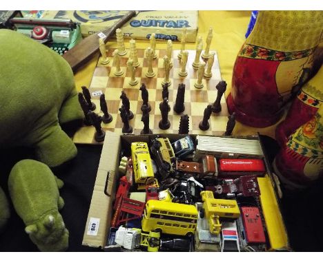 A chess set and a quantity of diecast motor vehicles to include Corgi, Majorette, Tonka, Matchbox  and similar (2)