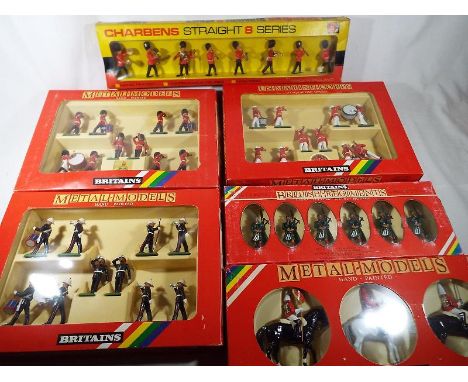 Britains models - five boxed sets comprising Scots Guards # 7206, Royal Marines # 7204, Mounted Lifeguards # 7205, Gorden Hig