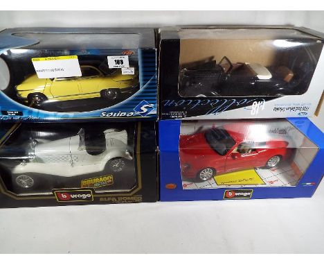 A small quantity of 1:18 scale diecast models comprising Burago Maserati 3200 GT, Burago Alfa Romeo 2300 Spider (1932), Solid