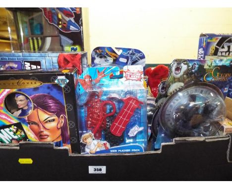 A collection of boxed figures and sealed blister packs to include Marvel X Men, The Golden Compass, Spiderman 3, Indiana Jone