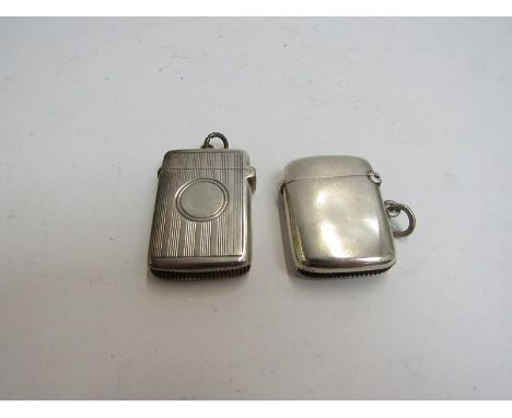 Two silver vesta cases including George Unite plain and engine turned line detail, 45g