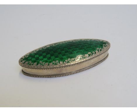 A silver and guilloche hat pin box of lozenge form, Chester 1909, 9.5cm long, 83g 