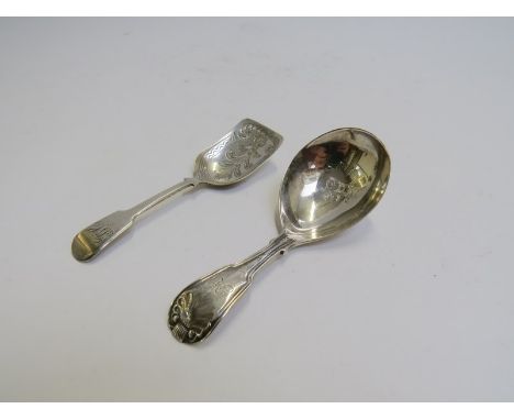 A William &amp; Samuel Knight tea caddy spoon, monogrammed and crested London 1814 and another dated 1818 (2) 22g 