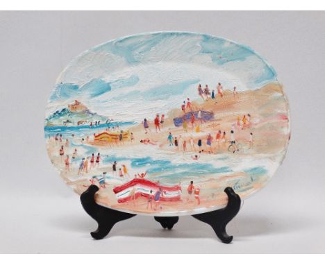 SIMEON STAFFORD (B.1956) St Michael's Mount Oil on ceramic plate, found object Signed Signed and dated 2007 to verso Size 23 