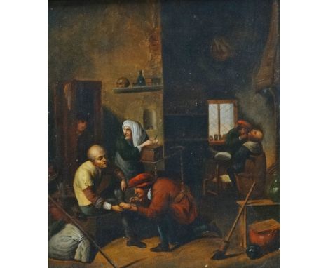 Manner of Adriaen Brouwer A.R.R. A Surgeon's House Oil on panel Framed Picture size 24 x 20.5cm Overall size 38 x 35cm