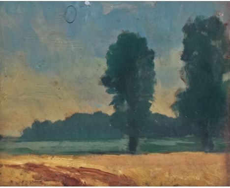 ALEXANDER NORMAN BUCHANAN (1910-2004) Cornfield With Trees Oil on panel Indistinctly signed Framed Picture size 22 x 27cm Ove