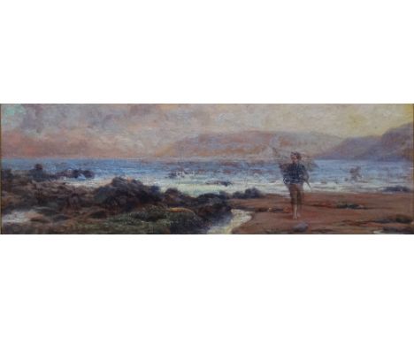 19th Century English School Shrimping Oil on panel Indistinctly signed Framed Picture size 11 x 32cm Overall size 29 x 50cm