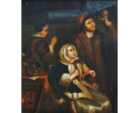 19th Century German School A Diagnosis Oil on metal panel  Framed Picture size 23.5 x 20cm  Overall size 39 x 35cm