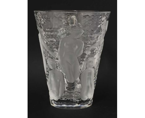 A Lalique 'Ondines' glass vase,modern, designed in 1952, of flared form moulded with figures on a rippled ground, etched 'Lal