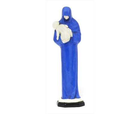 An Ashtead Potters' pottery figure of the Madonna and Child, designed by Phoebe Stabler, printed and moulded mark, numbered '