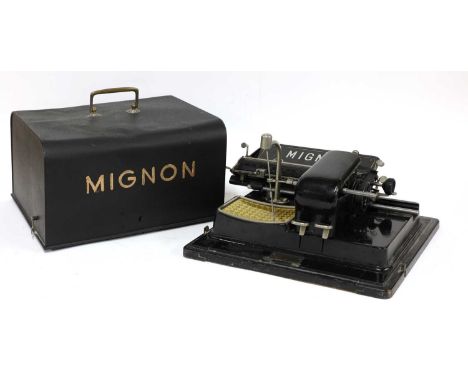 A Mignon stylus index typewriter, labelled 'The Electrical Company Limited, Typewriter Department, Charing Cross Road, London