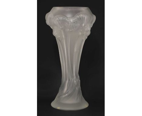 A Lalique 'Button Rose' glass vase, modern, of slender baluster form, signed 'Lalique, France' and with label,35.5cm highCond