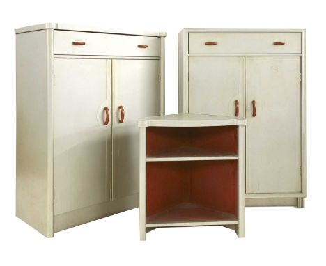 An Art Deco aluminium mounted bedroom suite,designed and patented by PB Cow and Company Ltd., each piece with a stamped hatch