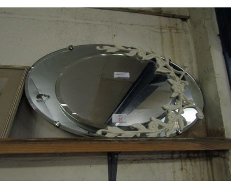 CAST METAL FRAMED EASEL BACK OVAL MIRROR TOGETHER WITH A 1920S OVAL WALL HANGING MIRROR    