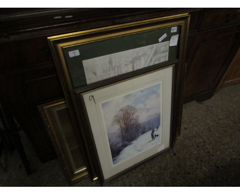 SIGNED JOHN TRICKETT PRINT, GILT FRAMED OIL OF A SEASCAPE ETC (3)    