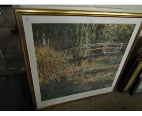 GILT FRAMED MONET PRINT TOGETHER WITH A FURTHER PAINTED MIRROR (2)    