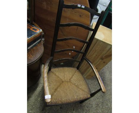 ASH FRAMED LADDER BACK ARMCHAIR WITH RATTAN SEAT    