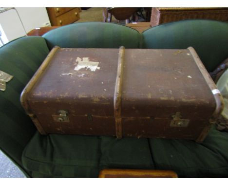 BROWN REXINE AND BEECHWOOD BANDED TRUNK    