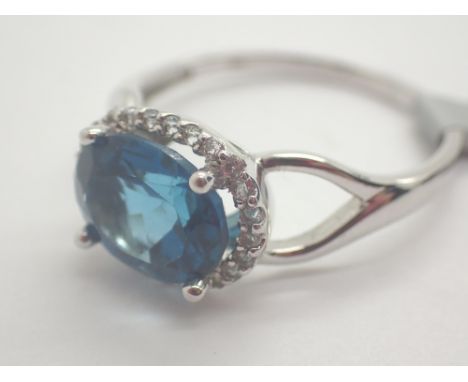 Gemporia silver opal blue zircon solitaire ring stamped TGGC 925 size U