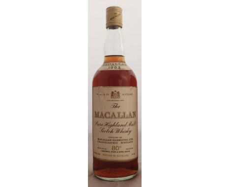 Macallan Pure Highland Scotch whisky bonded 1962 80 proof 75cl CONDITION REPORT: We hold a licence to sell intoxicating liquo