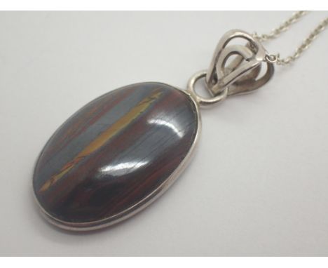 Silver opal jasper pendant on silver necklace both stamped 925