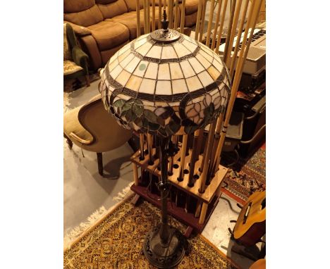 Tiffany style standard lamp with glass shade A/F  CONDITION REPORT: A/F - top finial broken 
