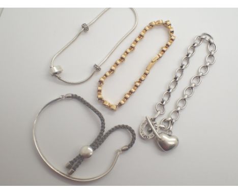 925 silver Monica Vinader drawstring bangle a Links of London sterling silver bracelet and two further bracelets