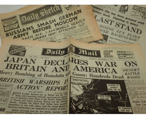 Copy of Daily Express 1942 with headline Singapore last stand The Daily Sketch 1941 Russians Smash German Army Daily Mail 194