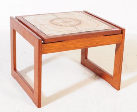 British Modern Design - A mid 20th century teak wood tile topped coffee / side table. The table of square form with tile inla