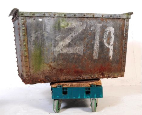 A large 19th century galvanised steel&nbsp;trough / planter. Water quencher trough, of rectangular form, with raised riveted 