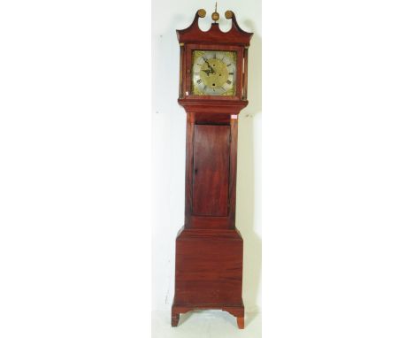 An 18th century Lynch of Newbury longcase grandfather clock. Mahogany hood with brass finial to top, brass gilt face with ebo