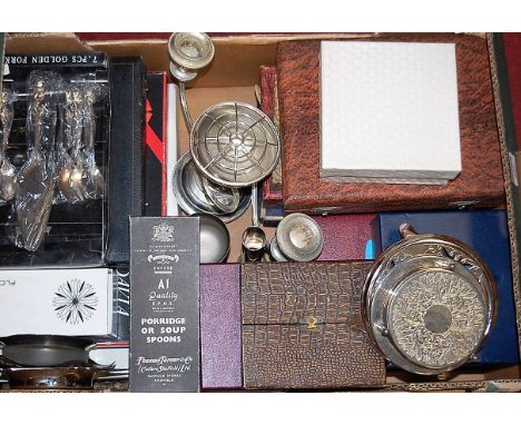 A quantity of principally cased flatware, coasters, candelabra etc