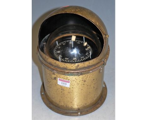 An early 20th century brass cased ships gimbal compass, h.25.5cm