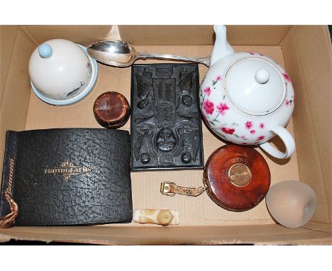 Mixed lot, to include early 20th century photograph album, Kirsty Allsop porcelain teapot, large silver plated stuffing spoon