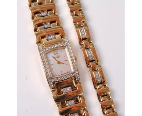 A lady's Citizen Eco-Drive quartz wristwatch, with mother-of-pearl dial and white stone surround and highlights to bracelet s