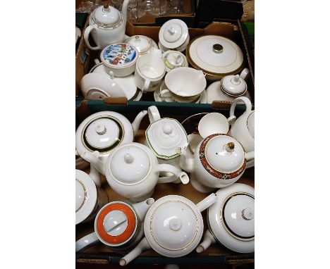 Two boxes of mixed teapots and dinner china, to include Royal Worcester Mountbatten, Wedgwood Chippendale, Royal Worcester Ho