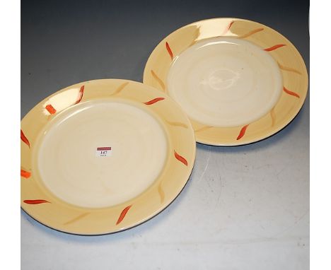 A set of eight contemporary hand-painted ceramic oversize dinner plates, dia.36.5cm
